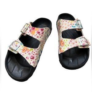 BIRKENSTOCK BIRKIS MAGIC FLOWER SANDALS TWO STRAPS SILVER BUCKLE SIZE 41 10